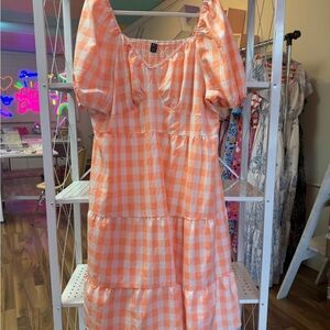 SHEIN Curve Orange and White Smocked Top